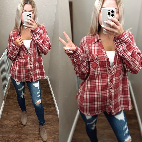 Sonoma Tops - Trendy Sonoma Life + Style Red button front flannel size Large